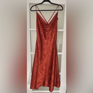 Elegant Floral Rust Cowl Neck Dress